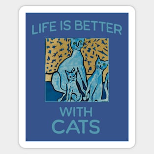 Abstract Naive Blue Life is Better with Cats Sticker